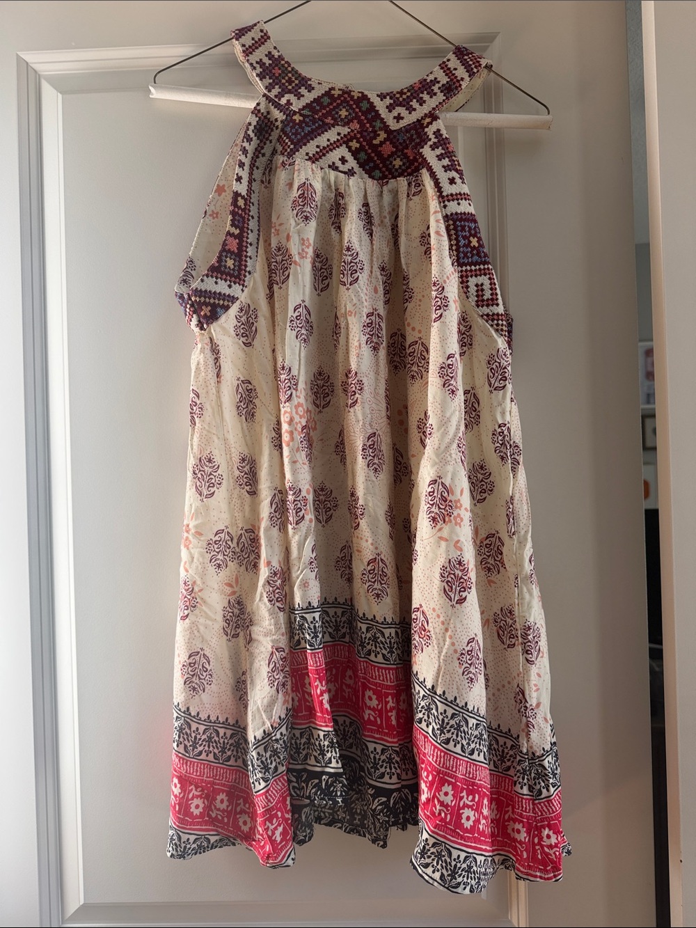 Umgee Cream Halter Tunic with Pink & Purple Print
